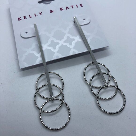 Kelly & Katie Silver Tone Elegant Bar / Ringlets Earrings NWT - Picture 2 of 4